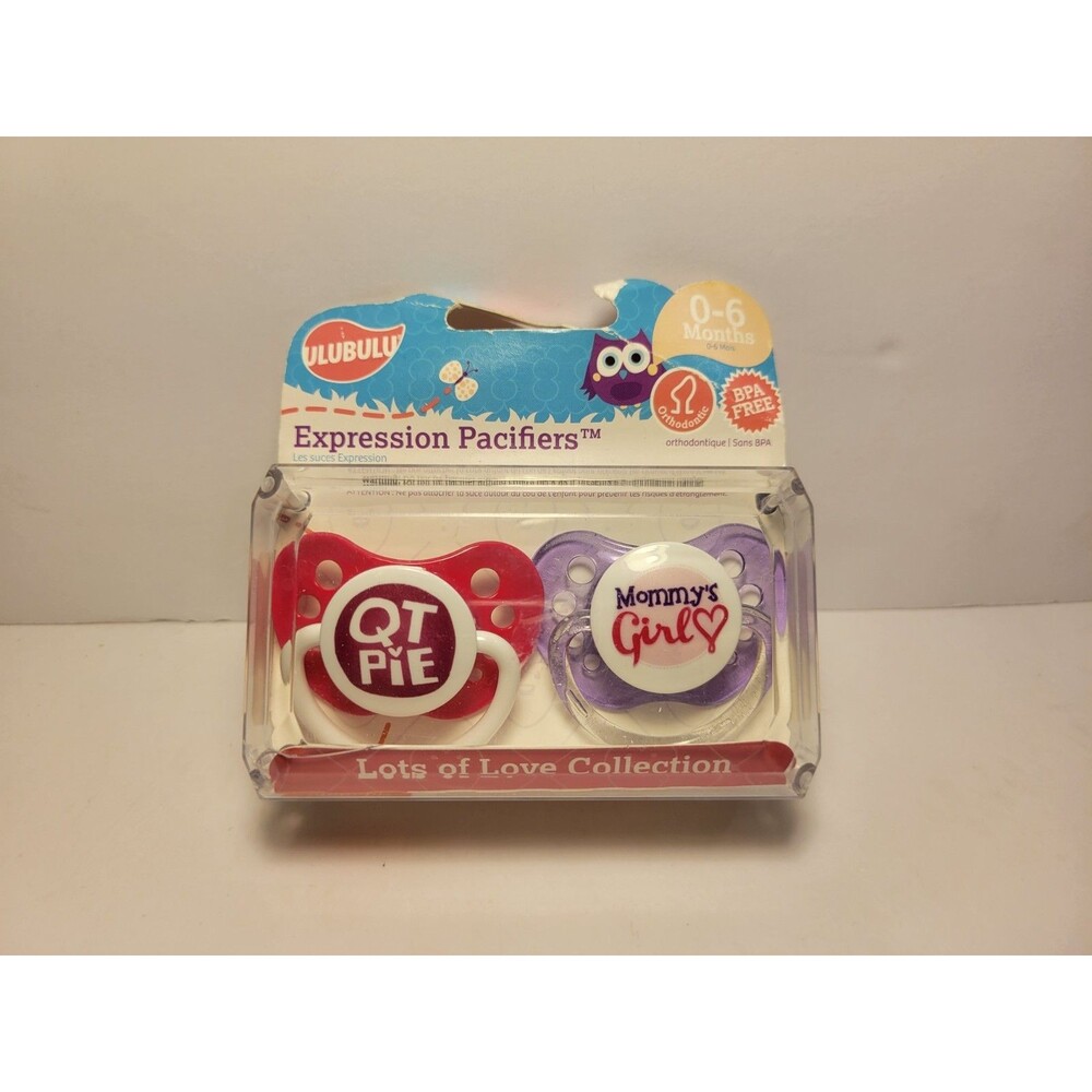 Ulubulu Expression Pacifier Set 0-6 Months Silicone NOS Pink Purple Girl Mommy